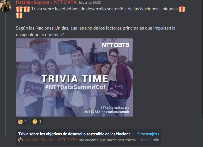 #TrabajadorDelFuturo #NTTDATASummitCol Trivias que te hacen correrrrr a responder!!
🔥🔥🔥🔥🔥🔥
Cada vez se hace más interesante 🧐🧐
#NTTDATAColombia