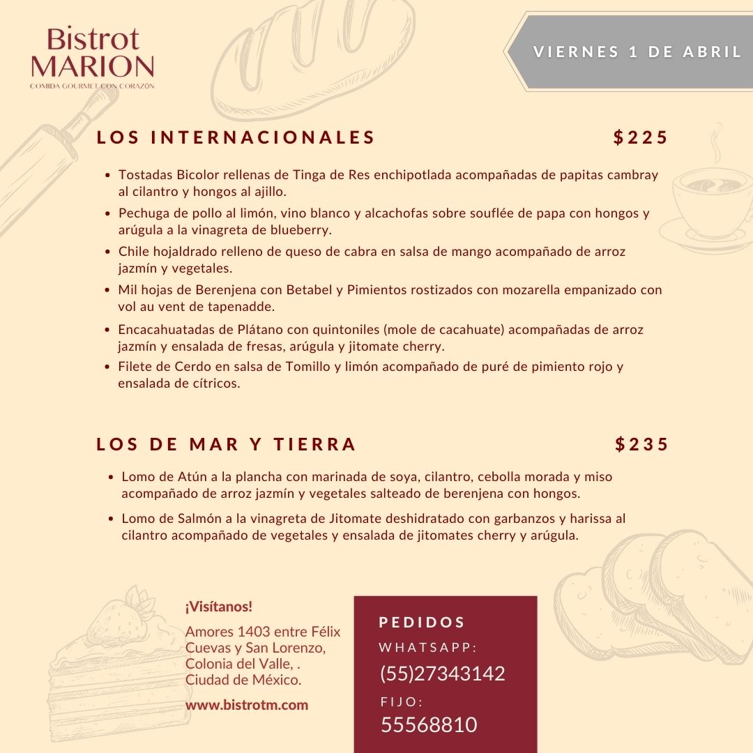 bistrotm's tweet photo. Para este #iernes de cuaresma tenemos un delicioso y fresco salmón, para todos hay. Te esperamos, ¡lindo inicio de fin de semana!

📞5556881082 📲 5527243142
#BistrotMarion #MenúDelDía https://t.co/rQ5hKdhsGz
