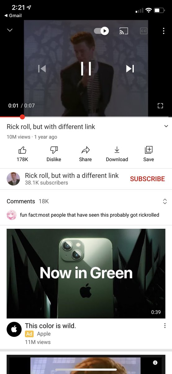 Maegan_10's tweet photo. I’m not at school today because I had to take Collin to the doctor for a procedure for his back. Got an email from a student, thought it would be a funny video or something. Nope. I got Rickrolled. By my STUDENT. I’m done. https://t.co/tIUJuhA6Dx