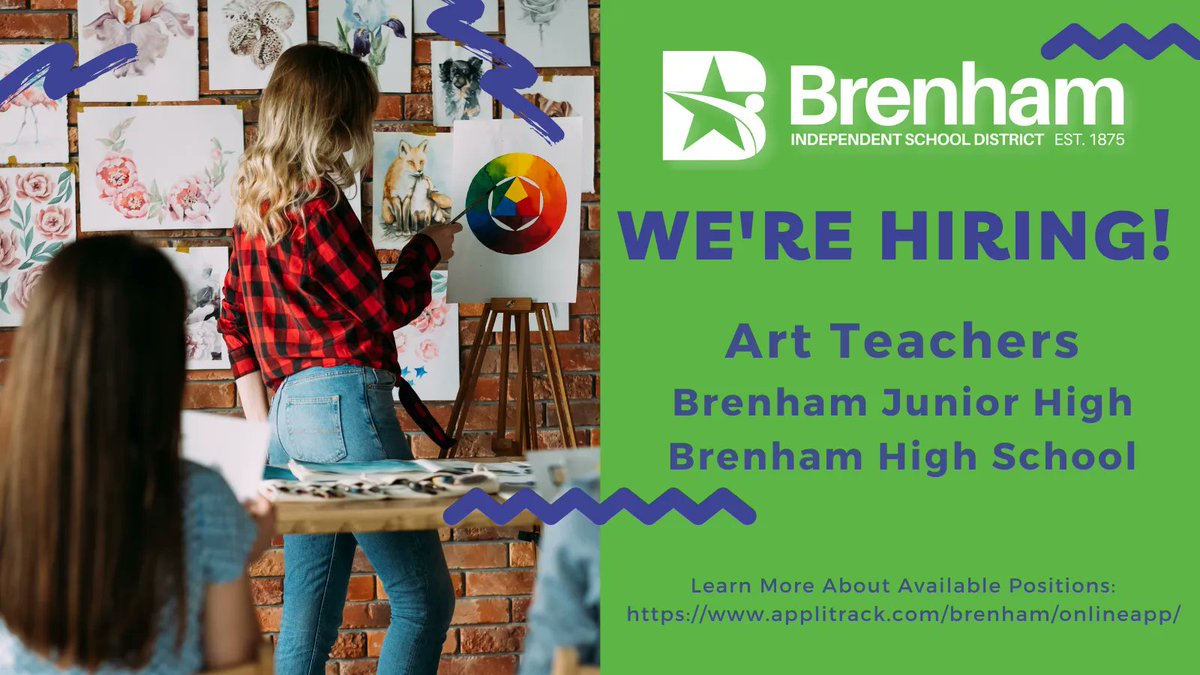 BrenhamISDHR's tweet image. Employment Opportunities: Art Teachers
Visit buff.ly/3dTyjoZ to find out more about positions and submit online applications. @BrenhamISD #IChooseBrenham #CubProud @BrenhamHS @brenhamjhs