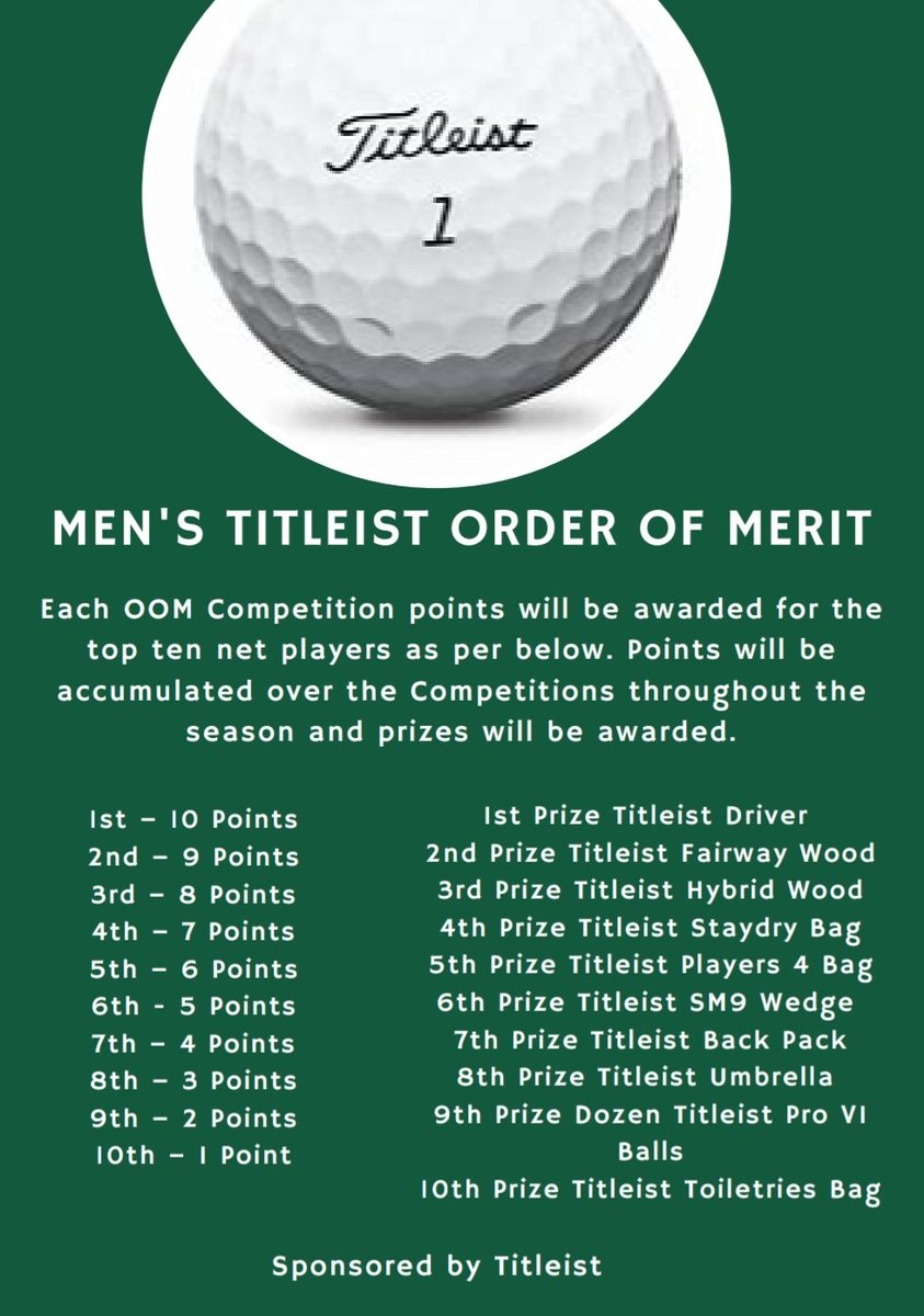 maxstokepark_gc's tweet photo. We are very excited to announce a brand new event for this season teaming up with Titleist to provide our male members The Titleist Order of Merit.

We would like to thank Titleist and Neil McEwan our Professional for supporting us in making this possible. https://t.co/QispkjqLTd