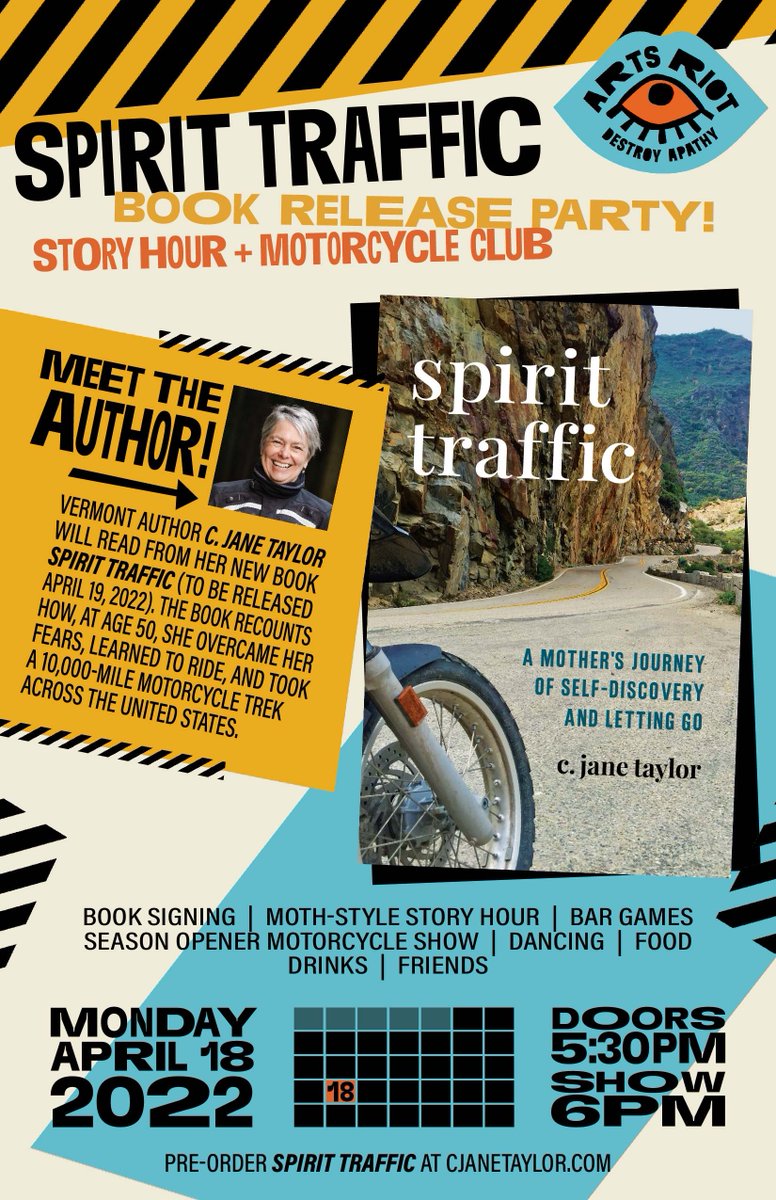 Cyclewise's tweet image. ArtsRiot transforms into a Motorcycle Clubhouse on April 18 for the Spirit Traffic book release party. Join us for storytelling, bar games, dancing and BIKES.  RSVP@artsriot.com/events/spirit-traffic-book-release-party
