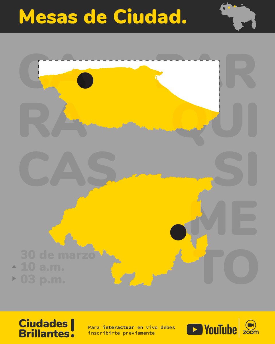 Si no pudiste participar en la primera jornada de #MesasDeCiudad ambas están disponibles en #YouTube  

#Caracas: 
youtube.com/watch?v=fNpx6R…

#Barquisimeto:
youtube.com/watch?v=ldGiPF…

Recuerda aún estas a tiempo de inscribirte en #CiudadesBrillantes visita:  fundacionespacio.com/extension/ciud…