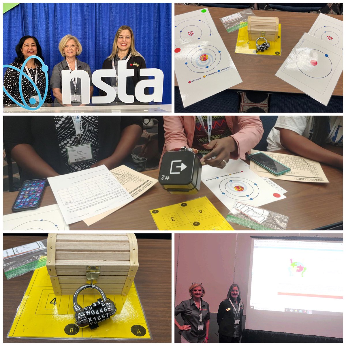 UTeachDallas's tweet photo. Pam Kirkland & Emily Hennessy presented #NSTA2022 “Breakout of the Box: Encouraging Engagement of All Learners in Science through Cooperative, Social & Emotional Learning” - Ts learned how to use #breakoutboxes in #Chemistry concepts #ESL #utdscience #SEL https://t.co/i7TemMNo1M