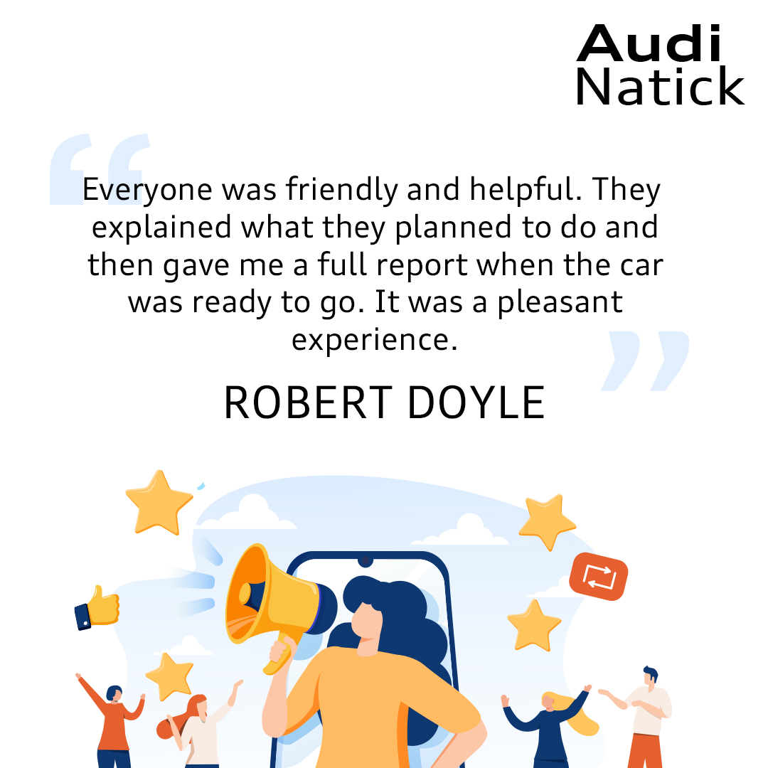 AudiNatick's tweet photo. 🤗 We love hearing from our customers in the Greater Boston area on #FeelGoodFriday 👏 Thank you! #audinatick #audi #carsforsale https://t.co/HjjwwpwPtr