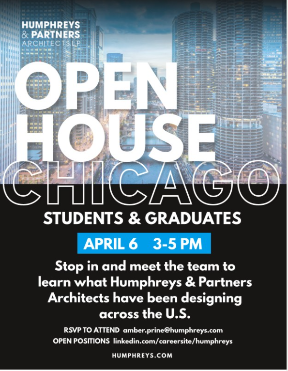 📢CALLING ALL CHICAGO COLLEGE STUDENTS AND GRADS:

Join us at our Chicago office on April 6 from 3-5 pm. Meet the team &amp; discover why HPA is the nation's leading architecture firm. Check out our open positions: lnkd.in/egGnTaQA

RSVP by emailing amber.prine@humphreys.com