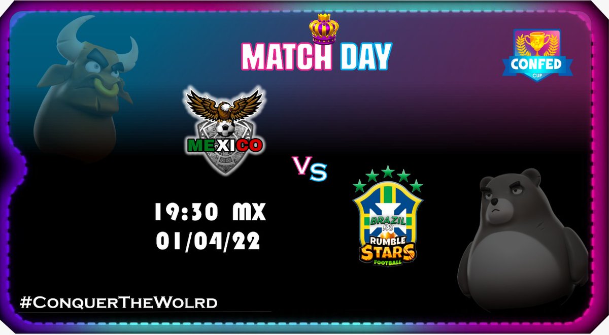 #CC | MATCH DAY!

Ambos equipos que buscarán seguir escalando en la tabla, sin duda un gran encuentro.

⚽ | <a href="/MexicoRS_RH/">Selección Mexicana RS-RH</a> 🆚 <a href="/RsSelecao/">Seleção Brasileira RS</a>
📺 | twitch.tv/aerionm
⏰ | 19:30 MX 

¡No te lo puedes perder!

¿Quién se llevará los 3 puntos? 😏

#ConquerTheWorld🌍