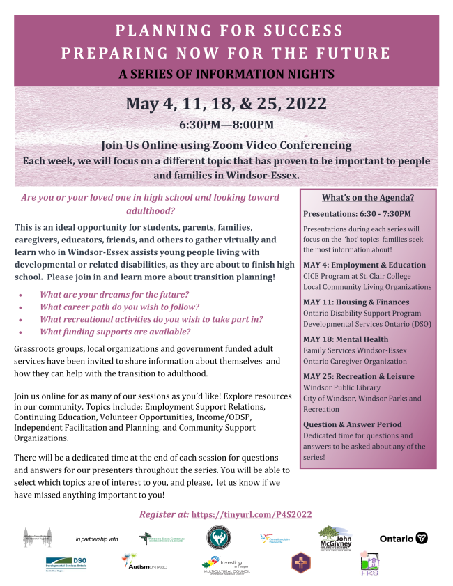 ensembleconnect's tweet image. Join online &amp;amp; explore resources in your community. Learn who in Windsor-Essex assists young people living with developmental disabilities. Topics include: Employment &amp;amp; Education, Housing &amp;amp; Finances, Mental Health and Recreation &amp;amp; Leisure. Register at: tinyurl.com/P4S2022