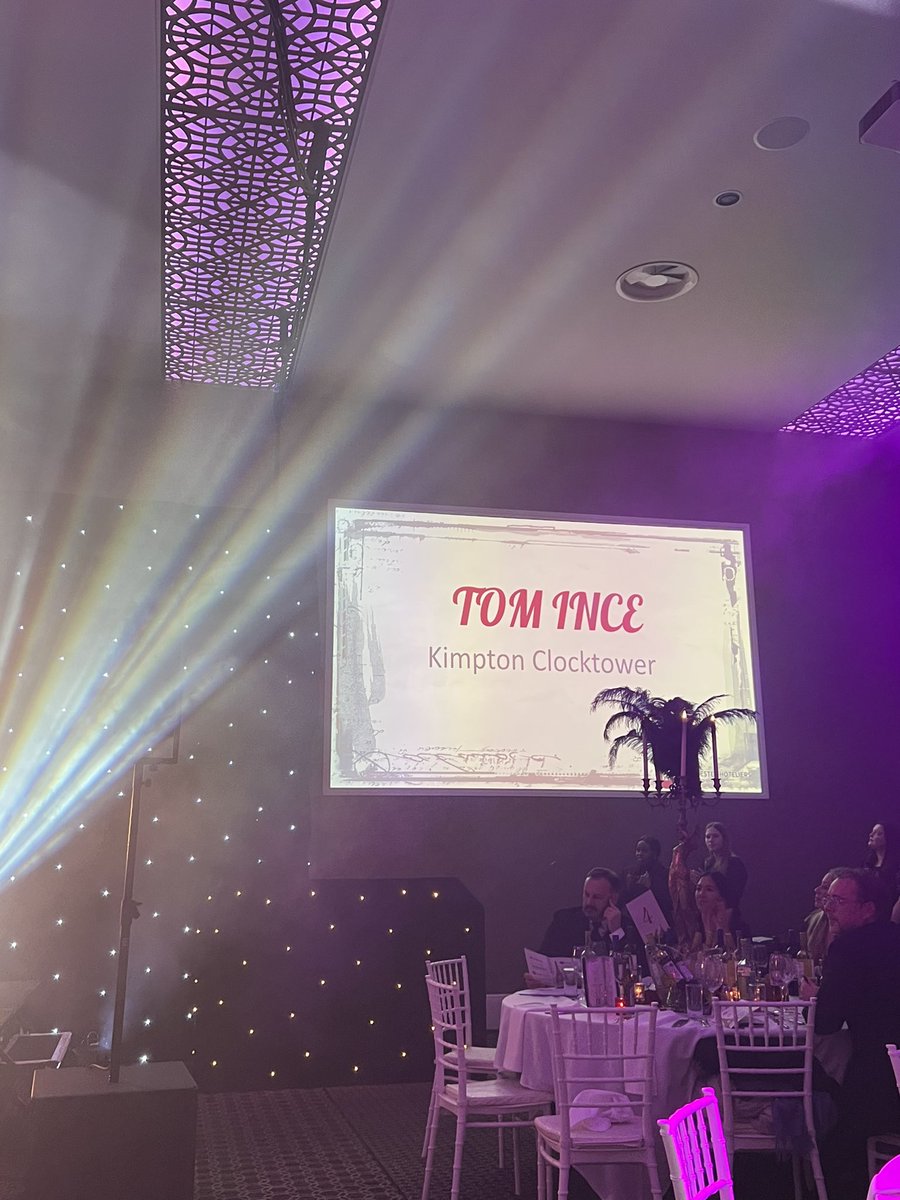 TheMHABall's tweet photo. Next up is Back of House Customer Service Award sponsored by @onemintpeople 🙌🏼

The winner is Tom Ince from @Kimpton! 

Huge Congratulations, Tom! 
#MHABall21 https://t.co/3rSgUgpgMn