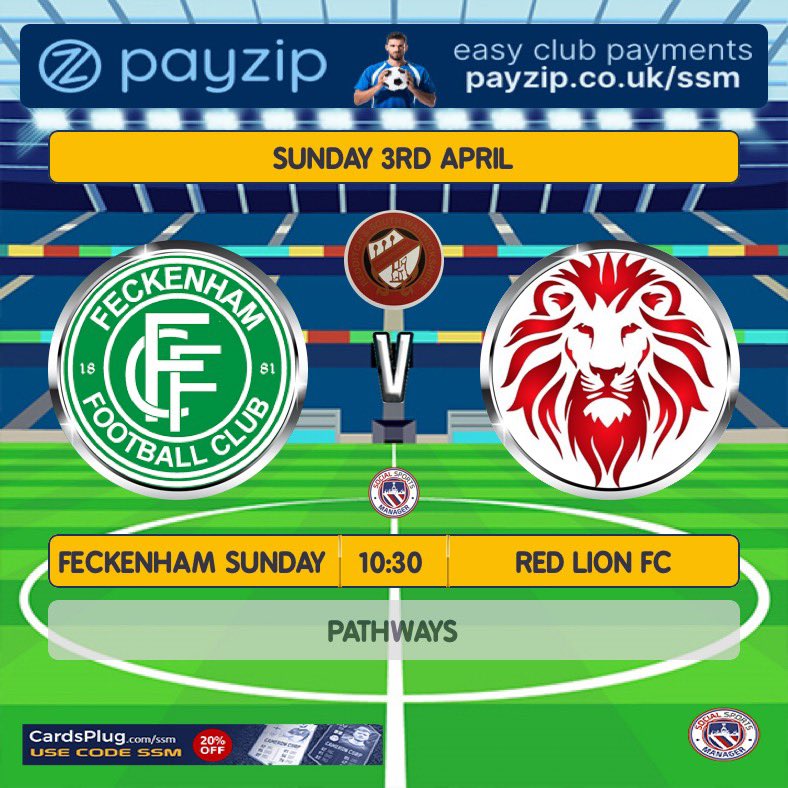 🔴🦁⚫️ Next Up ⚫️🦁🔴

It’s <a href="/Randswcl/">Redditch & SW League</a> Terry Cup Q.Final against Feckenham Sunday.

It’s been close each time we’ve played, I’m sure Sunday will be no different.

🆚 Feckenham Sunday
📅 3rd April
⏰ 10:30am
🏆 Terry Cup Q.Final
🏟 Pathways