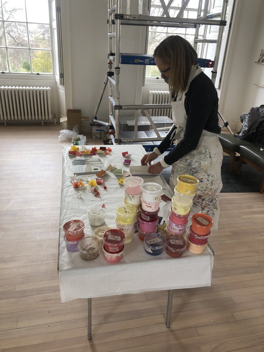 emmanix's tweet photo. Exhibition opening soon @TheBotanics #Rhododendron Riddle Obsession Threat featuring this captivating new wall painting by #AlisonTurnbull focusing on the Vireya collection, #colour matching is exceptional in this scattered chart…. #inverleithhouse #climatehouse #botany #art https://t.co/GolOkuWrmo