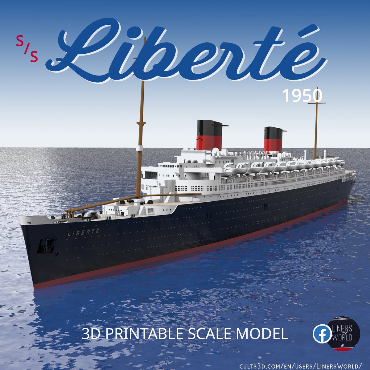 It’s been a while! 
🚢🇫🇷Just released, the SS Liberté (original 1950 configuration) printable model (full hull and waterline versions)

👉 cults3d.com/en/3d-model/va…

#oceanliners #liberté #Transat #3Dprinting