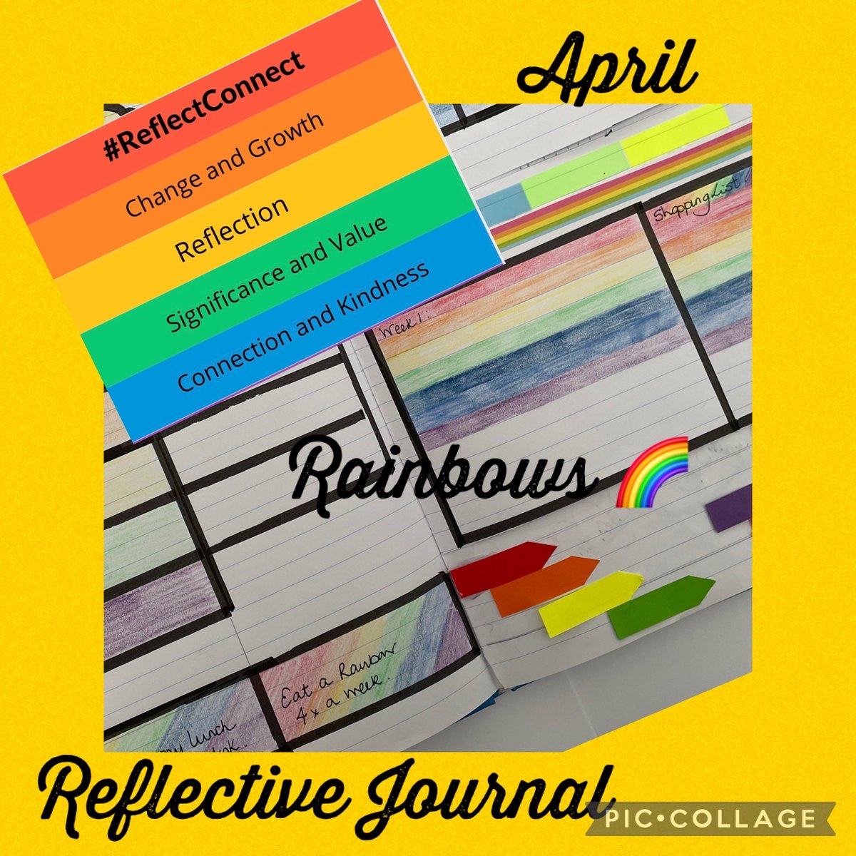 AnniePendrey's tweet photo. Here we go #ReflectConnect
April is the month of Rainbows for me 🌈 linking my pages to change, growth.. have you set your pages for reflection?
Tabs, tapes, columns & rainbows 🌈
Have you done yours? #reflectivejournal https://t.co/7zFuYgMjaq