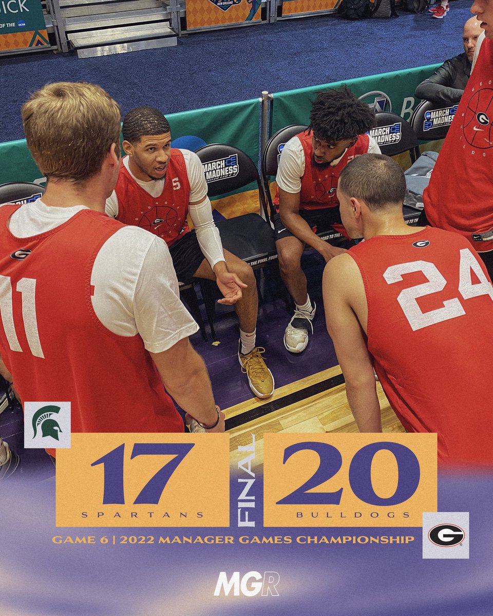 ManagerGames_'s tweet photo. .@UGA_MBBManagers takes down Michigan State in our first shortened consolation game in sudden death OT!

3 OT games is a new Manager Games Championship record! https://t.co/YD1jtJLCbc