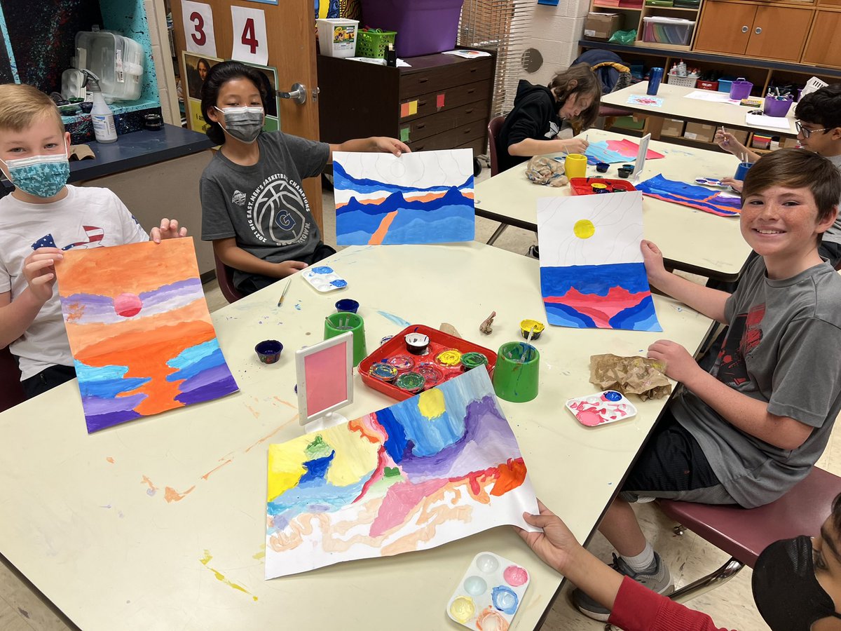 HakimNarden's tweet photo. what a wonderful job the 5th graders did !!!Amazing landscapes!! Way to go my most beautiful artists. @LowesIslandElem @MrsMelton5th https://t.co/nRI5YZ2TXi