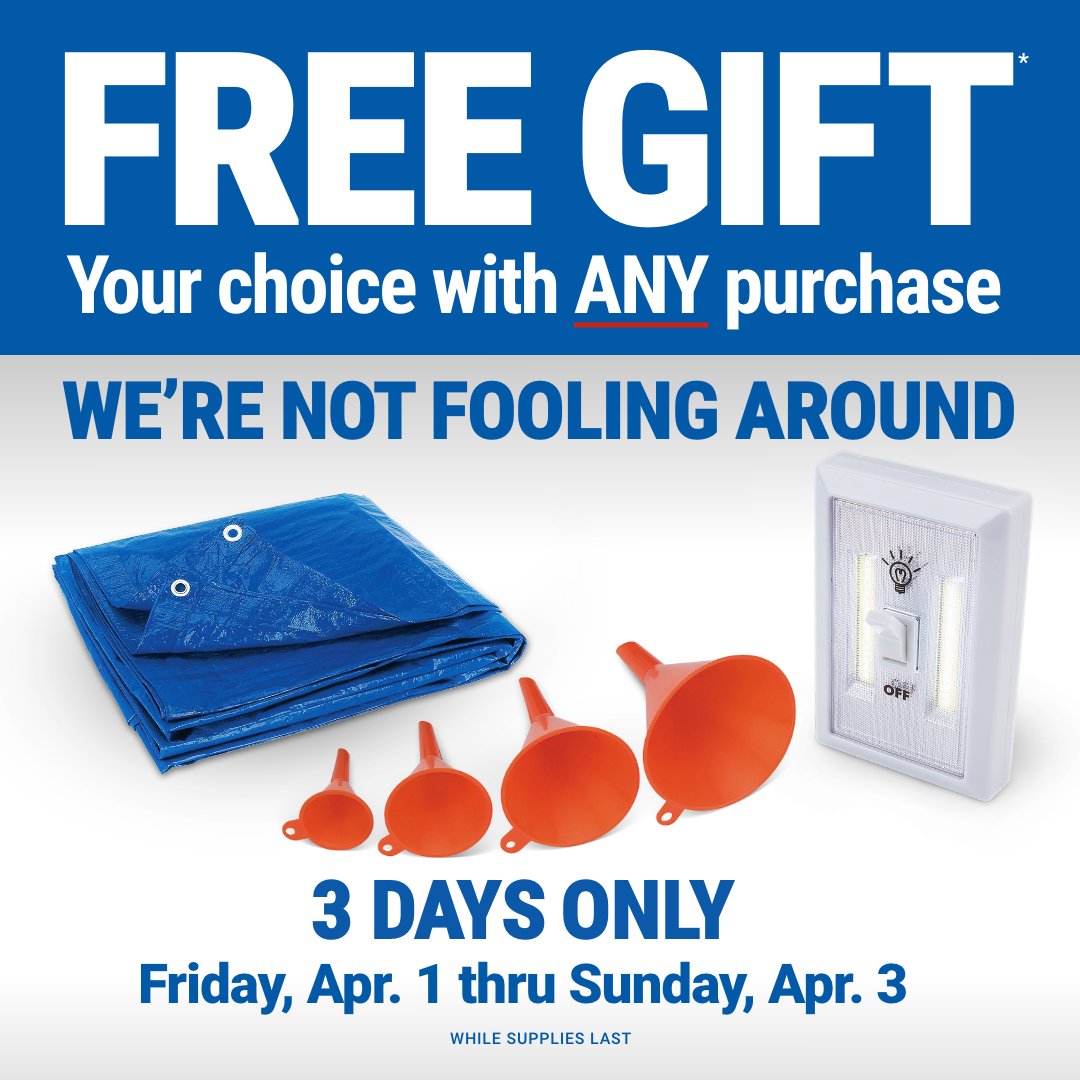 Harbor Freight on Twitter "3 FREE GIFTS This is no April fools! Get a FREE item of your choice