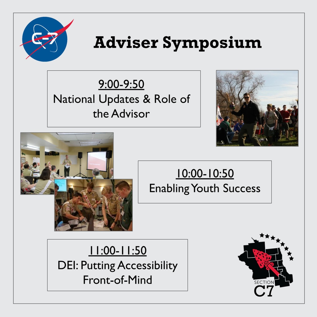 OASectionC7's tweet image. Flight Path Friday:
This path focuses on updates from national. It also introduces advisors to a youth leader’s point of view and ways to make events accessible for all. Improved communication, goal setting, and accessibility with events and planning will all be covered.