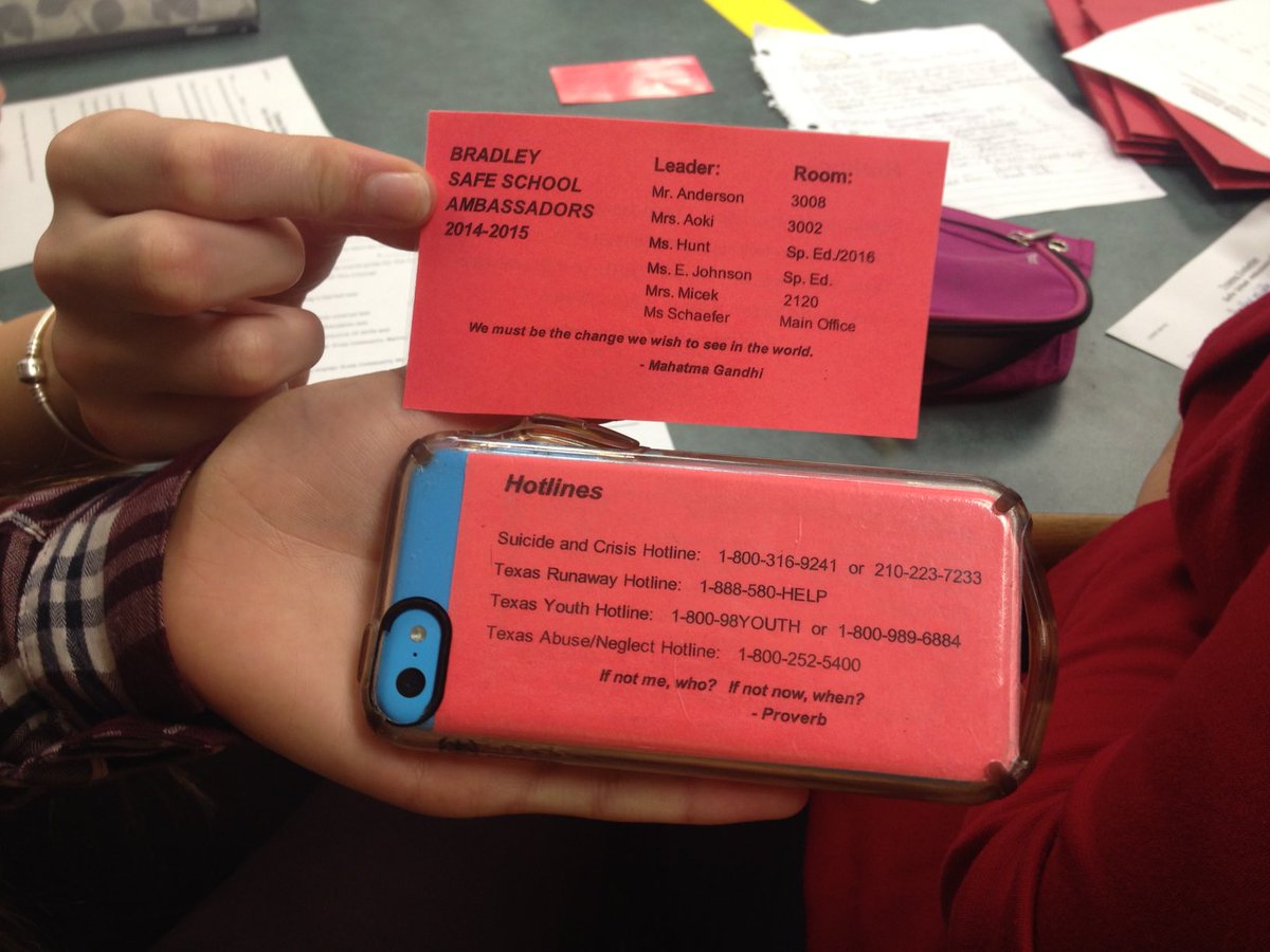 schoolclimates's tweet image. Love this card given to trained #Upstander students to help them to get help for their peers! Saw this at Bradley Middle years ago and have shared it as a model to dozens of schools since. ⁦@NEISD⁩