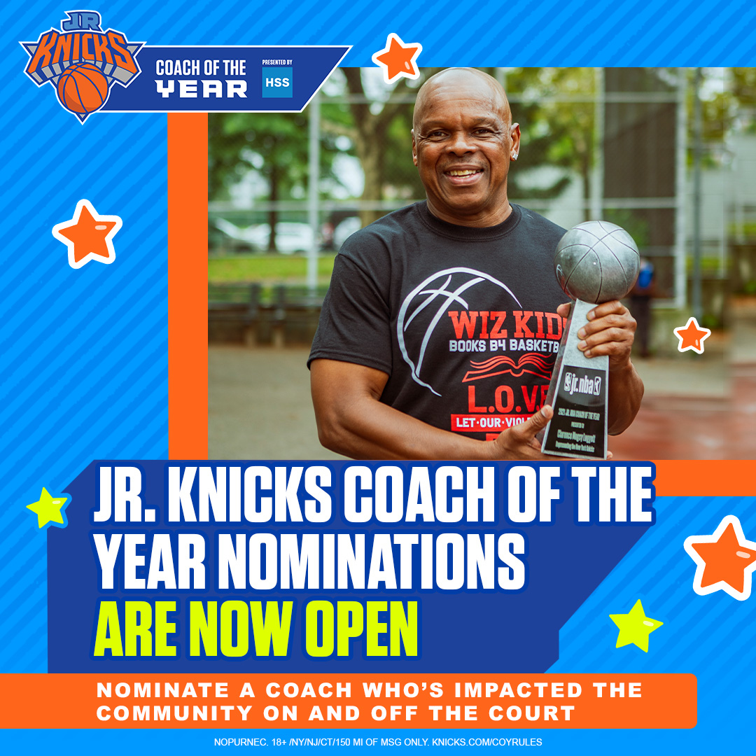 🚨 CALLING ALL COACHES 🚨 Are you or do you know a youth basketball coach in the Tristate area who demonstrates leadership and integrity? We're looking for our 2022 Coach of the Year presented by @hspecialsurgery. Nominate » Knicks.com/COY