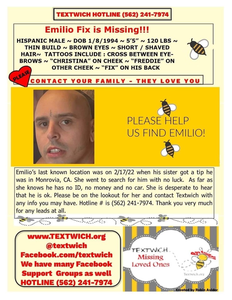 TextwichOrg's tweet photo. PLEASE SHARE and be on the lookout for Emilio! #textwich 🐝# beefed 🐝 #beefound #textwichworks 🐝 #lovethemwheretheyreat 🐝#momswithsammiches 🐝 https://t.co/sfBWgYzJR9 https://t.co/y3TVXzaSjt