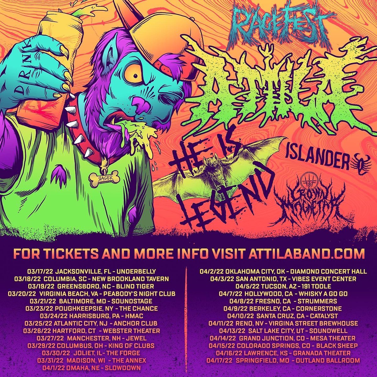 ATTILAga's tweet photo. We’re about halfway through #RageFest 2022 and we’re moving our way over to the West coast. Look through the dates and make sure to grab your tickets!!!

🎫https://t.co/fDcSaGYDEA🎫

📸 @noxjustice https://t.co/Vy5pEQtMim