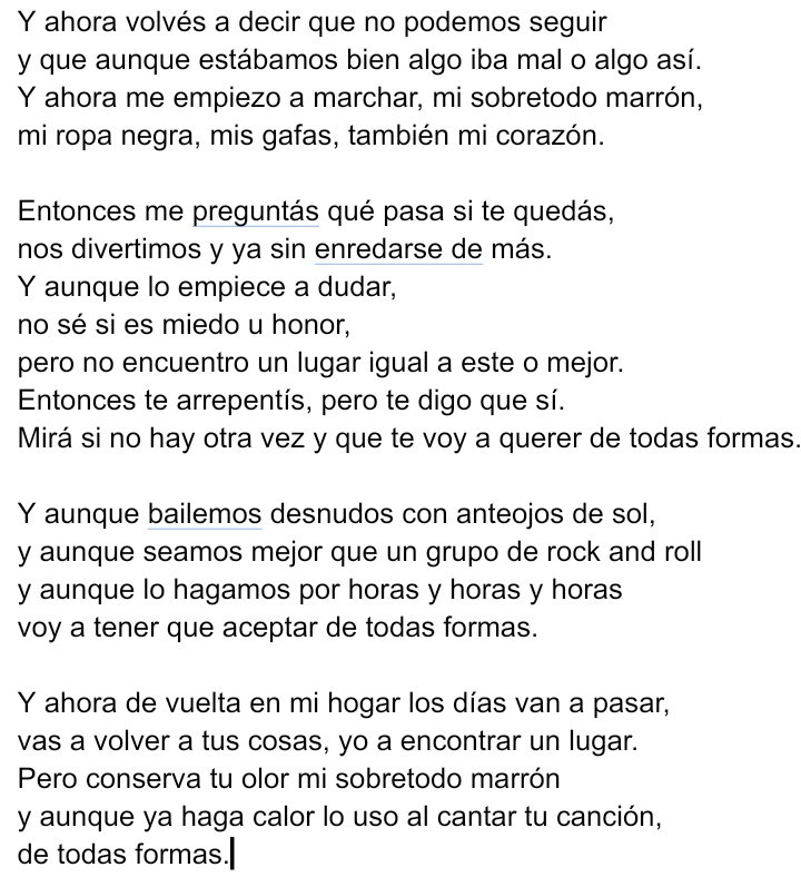 "Sobretodo marrón fue escrito una mañana muy triste de 2020. En verdad, no fue escrito. Las canciones de hacen caminando", dijo Ramiro. Qué letra, cómo vas a escribir esto.