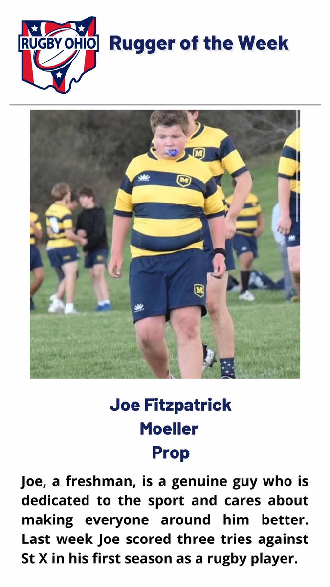 Congratulations to Joe Fitzpatrick from Moeller! He is Rugby Ohio’s “Rugger of the Week.” #growthegame #RotW
