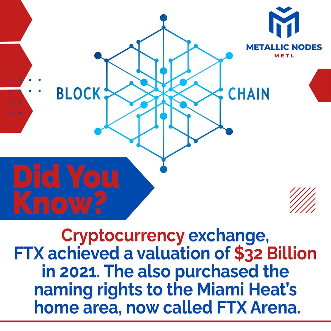 Cryptocurrency exchange, FTX achieved a valuation of $32 Billion in 2021. The also purchased the naming rights to the Miami Heat’s home area, now called FTX Arena.
.
Follow us on 👉 <a href="/Metallicnodes/">Metallic Nodes (METL) ⚙️⚙️ - Coming Soon!</a>
.
#nft #crypto #nodes #metallicnodes #blockchain