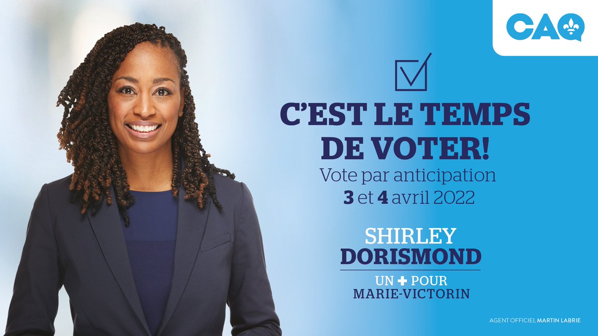 C'est le temps d'aller voter!

Pour savoir où et quand voter, cliquez ici ➡ electionsquebec.qc.ca/voter/ou-et-qu…

✔Un vote pour @SDorismondCAQ , c'est un plus pour Marie-Victorin.

#MarieVictorin
