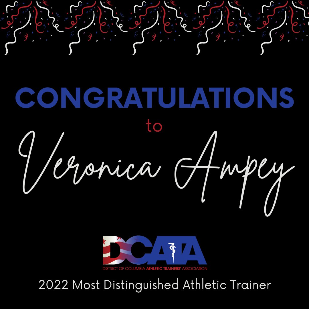 DCATA2014's tweet photo. Congratulations to Veronica Ampey for being named the 2022 DCATA Most Distinguished Athletic Trainer.

Thank for all you do for DCATA and your student-athletes at Georgetown Day High School! 

#Congratulations #MostDistinguished #AthleticTrainer  

@AmpeyVeronica @GDSAthletics https://t.co/9zwQqc83Ab