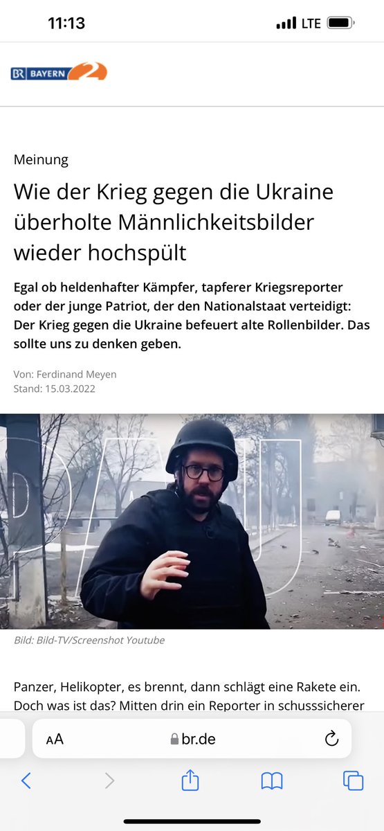 ronzheimer's tweet photo. Was hätte ich nur tun können, um auf den Autor nicht als „überholtes Männlichkeitsbild“ rüberzukommen? Hat uns hier wirklich amüsiert, dass der Ukraine-Krieg die Debatten in 🇩🇪 auch in sehr ungewöhnlicher Weise nicht verändert hat. Danke @BR_Presse 😃 https://t.co/nIN9ljRIbp