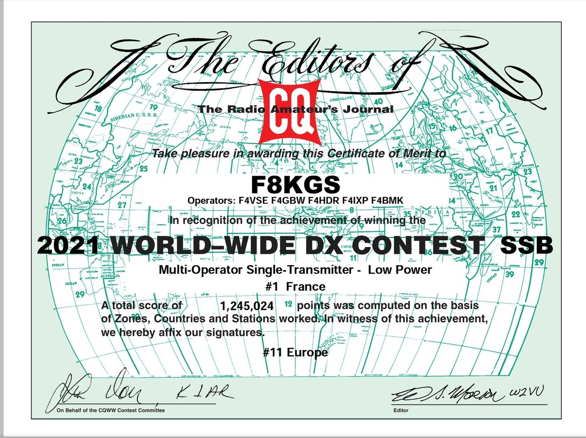 AssociationA2RS's tweet photo. Bonsoir à tous,  

✅ Résultats du CQ WW SSB 2021.

➡ 1er place France 🏆
➡ 11eme Europe
➡ 21eme World

✔️ Félicitations à toutes l'équipe Contest F8KGS 👍 

Bravo La Team du Klub des Gars Sympas 👏

🏠 Radio Club de l’Agglomération Dunkerquoise https://t.co/XB2pd7PDji