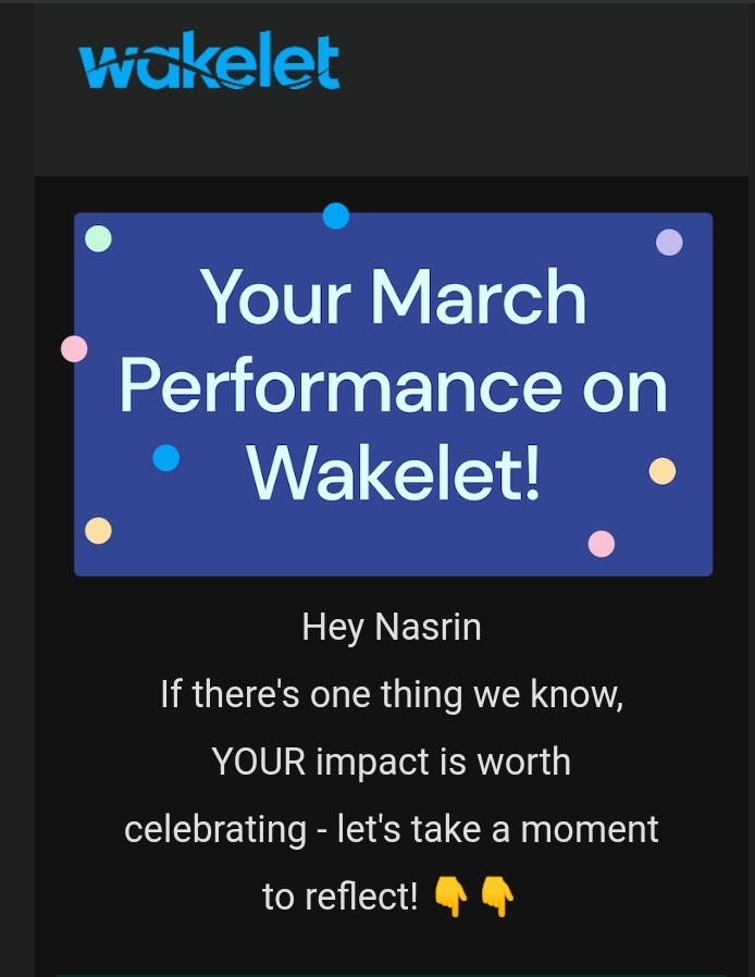bina_nasrin's tweet photo. My March Performance on Wakelet 2022.
Wakelet! 
#WakeletEducatorBangladesh) 
#WakeletforEducators 
#wakeletcertified  
#mywakeletjourney 
#WakeletWave 
#jamesdavis 
#Amy https://t.co/0yYNFwSjge