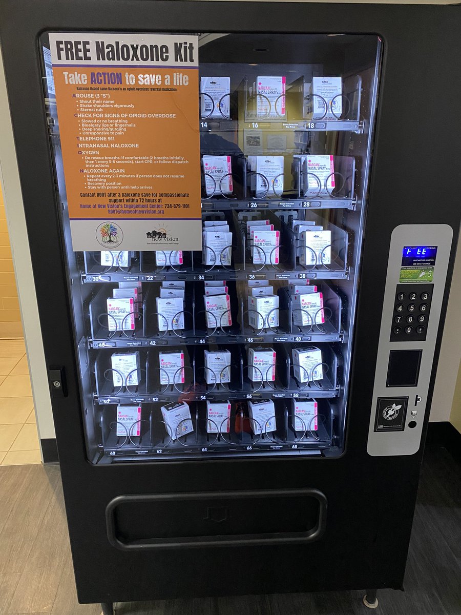 eli neiburger (@aadleli) on Twitter photo Huge thanks to our partners at <a href="/HomeofNewVision/">Home Of New Vision</a> for providing and stocking this new Naloxone (Narcan) vending machine in the Lobby of the Downtown Library. Each kit contains instructions and two doses that can save a life from an opioid overdose. Self serve and free to all. Huge thanks to our partners at <a href="/HomeofNewVision/">Home Of New Vision</a> for providing and stocking this new Naloxone (Narcan) vending machine in the Lobby of the Downtown Library. Each kit contains instructions and two doses that can save a life from an opioid overdose. Self serve and free to all.