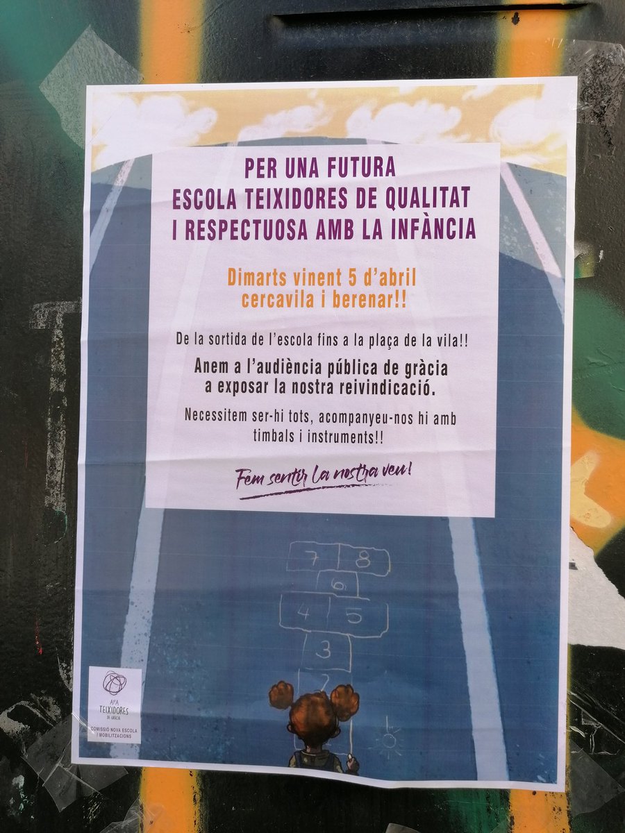 AFA Escola Teixidores de Gràcia (@afateixidoresg) on Twitter photo 📅I dimarts 5 d'abril després de l'escola anirem a l'audiencia pública de gràcia a reclamar una futura escola Teixidores <a href="/escola_gracia/">Escola Teixidores de Gràcia</a> de #qualitat i #respectuosa amb infància 💪🏽💪🏽 Us esperem a totes al cercavila i berenar amb els vostres instruments 🎼📯📣🔔📢🎶🎷🎺🥁🎹 📅I dimarts 5 d'abril després de l'escola anirem a l'audiencia pública de gràcia a reclamar una futura escola Teixidores <a href="/escola_gracia/">Escola Teixidores de Gràcia</a> de #qualitat i #respectuosa amb infància 💪🏽💪🏽 Us esperem a totes al cercavila i berenar amb els vostres instruments 🎼📯📣🔔📢🎶🎷🎺🥁🎹