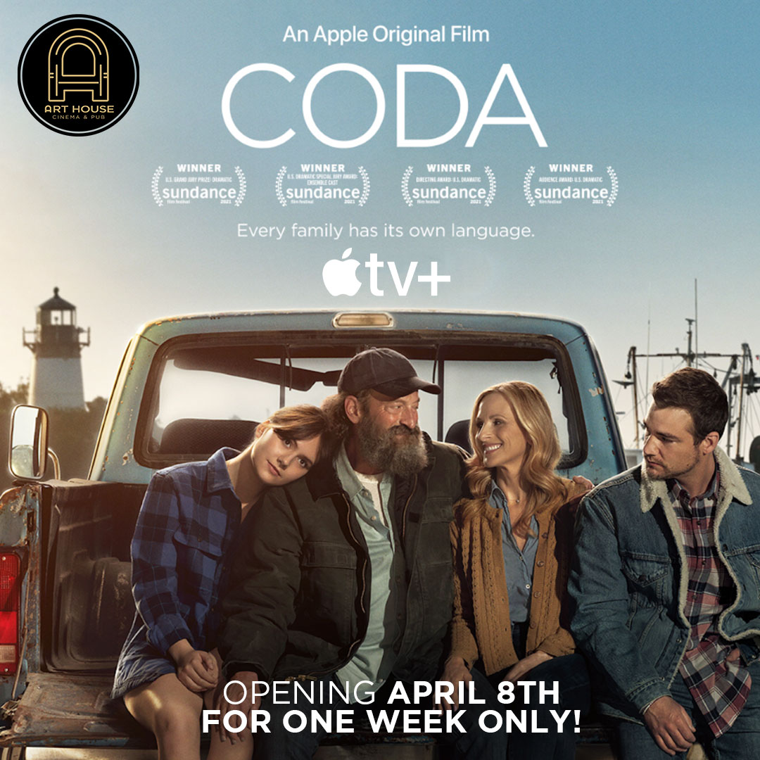 ArthouseCinemaP's tweet photo. 🚨CHANGE IN PROGRAMMING ALERT!🚨

We FINALLY have been able to book CODA at Art House Cinema &amp; Pub, FOR ONE WEEK ONLY!

Catch this year's wonderful Best Picture winner in the theater, starting April 8th!

GET TICKETS NOW
https://t.co/J2GGRCUF5j https://t.co/DhkrlKmo4N