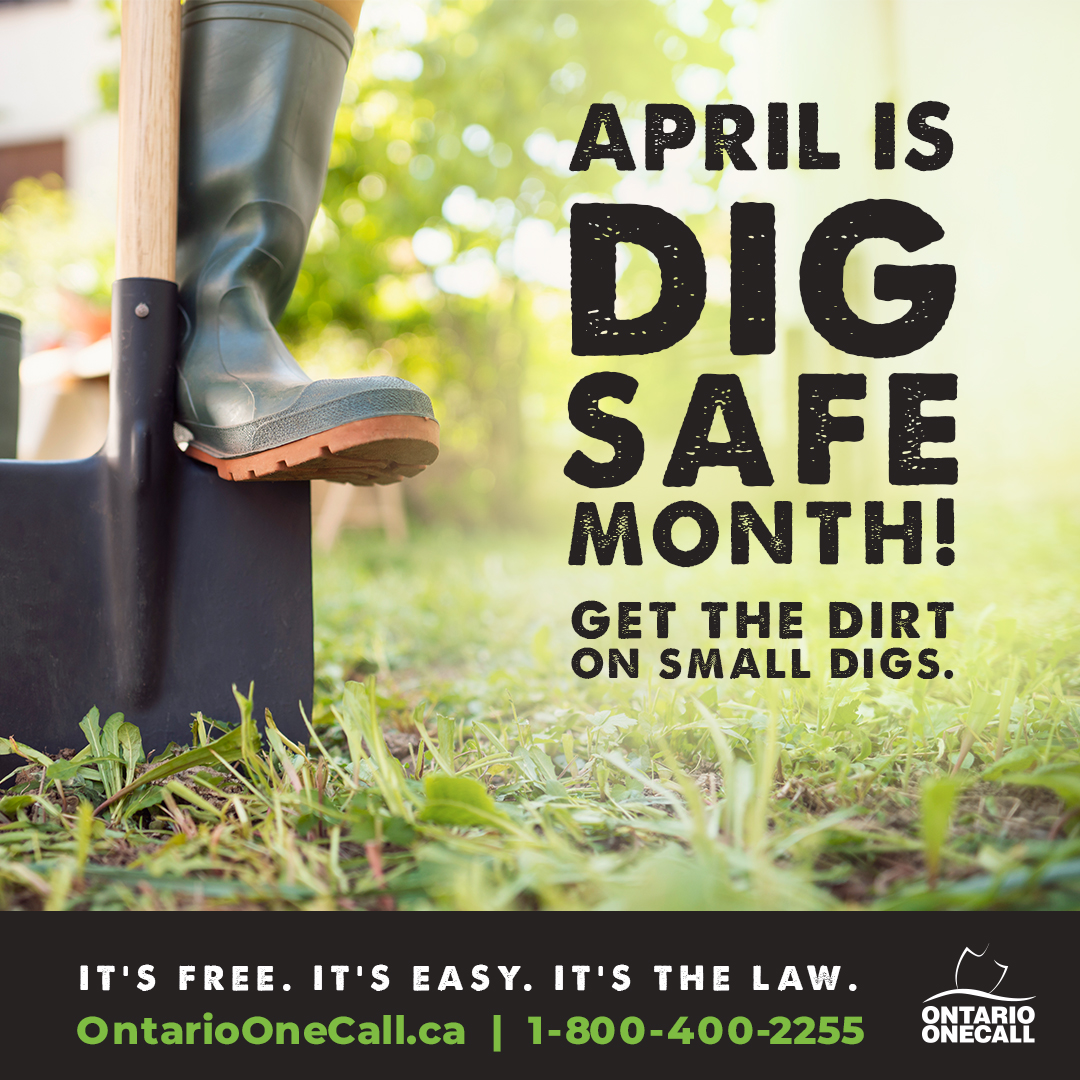NTPowerNews's tweet image. April is Dig Safe Month. If you are planting a tree, building a fence or a deck, digging a new garden, or doing any project that requires you to dig, you must contact Ontario One Call at least 5 days before. Call or click: ow.ly/tycy50IyIMo #CallorClickBeforeYouDig