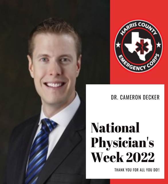 hcec911's tweet photo. This week is National Physician’s Week. We would like to acknowledge our very own Dr. Decker. His commitment to the success of our organization and dedication to educating our providers does not go unnoticed!#NationalPhysiciansWeek2022 #EMSMedicalDirector #TexasEMS #HCEC https://t.co/dWs19IFiPk