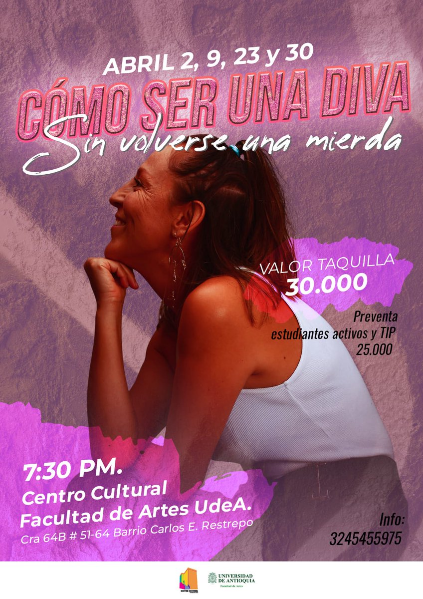 ccultural_artes's tweet photo. ¿Quieres saber 'Cómo ser una diva sin volverse una mierda'?

En el Centro Cultural Facultad de Artes Zulima Ochoa presentará esta comedia autobiográfica donde enseña cómo no dejar volverse una mierda.

🎟️: https://t.co/rGpPEEK79o https://t.co/nsNyEzbXhW