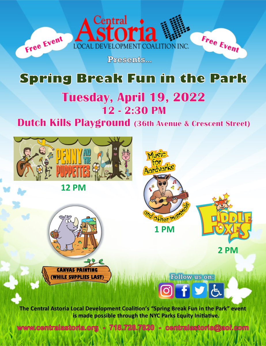 Central_Astoria's tweet photo. ✨CALDC presents "Spring Break Fun in the Park" on 4/19 @ 12-2:30 pm, at Dutch Kills Playground. This free event is open to the general public. Made possible through NYC Parks Equity Initiative. #astoriaqueens #centralastorialdc #springbreak #childrenevents #puppetshow https://t.co/AWcTAfolg3