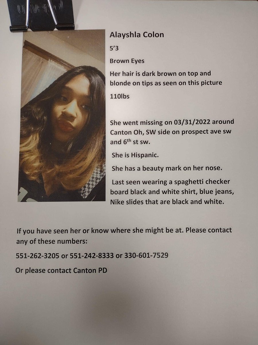 miturican's tweet photo. This is my niece alayshla, she's 12yrs old. She went
missing yesterday around 8:21pm in the sw area of canton oh. Please share. It's been almost 7hrs since she's gone missing and we know absolutely nothing. #cantonohio #missingteen #share
#ohio https://t.co/YP3YTZKB1e