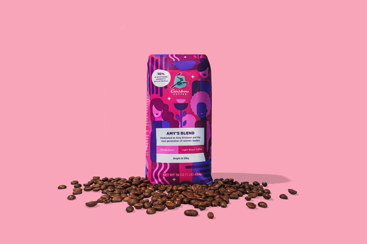 designcue's tweet photo. New Amy’s Blend highlighting @cariboucoffee partnership with Girls on the Run, an organization supporting the health and empowerment of woman and girls, inspiring them to be the next generation of leaders. #newwork #packagingdesing https://t.co/s7qEKWUN00