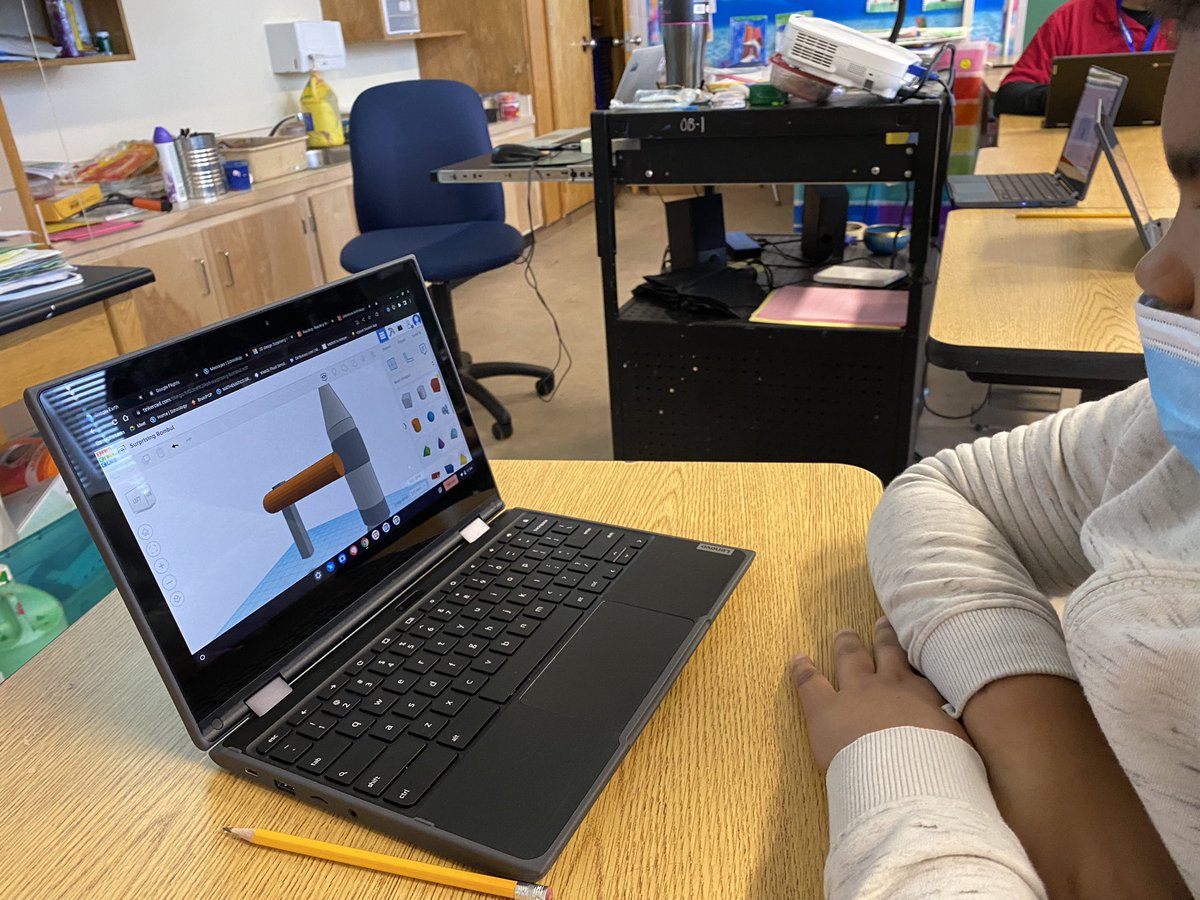 BCPSMIL's tweet photo. 5th graders in Mr. Chewning’s art class created rockets in @tinkercad today. Look how some took it a step farther- adding stars, satellites, launchpad mechanics… so creative! @ArtMchewning @HebbvilleES @MrFilderman @kshenton1 @sfisherBCPS @delmendorf #bcpsmakes https://t.co/IUqnPDQwb7