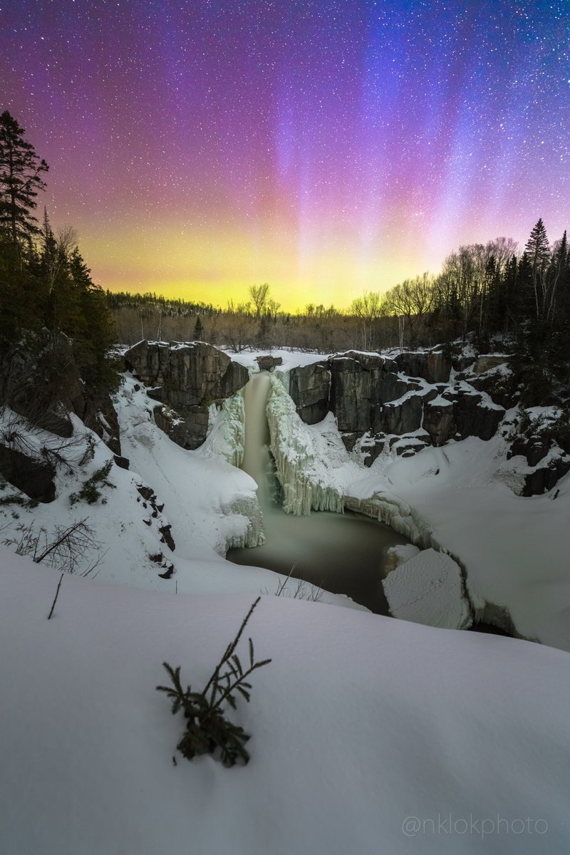 No April Fool’s jokes here, the skies above High Falls on the Canadian border in Grand Portage, MN were alive with pillars of Northern Lights at 4:45am!