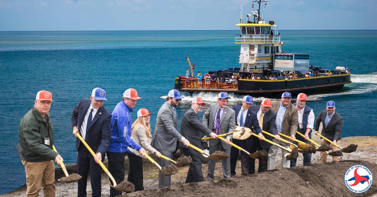 NCDOT's tweet photo. While @WalterMagazine broke the news... we broke ground! Our inland @NCDOT_Ferry route is coming together ⛴️! #OBX3
Details ➡️  https://t.co/74lenm4ePE https://t.co/hMVV7p3nzw
