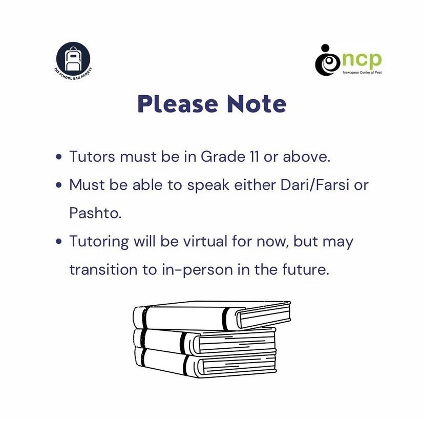 SchoolBagProj's tweet photo. Recruiting Tutors for our Afghan Newcomer Study Buddy Program.

For further information, visit our website, where you will also find the sign-up form linked below.
https://t.co/hpqk8re3uV https://t.co/tGVSQ9pJQX