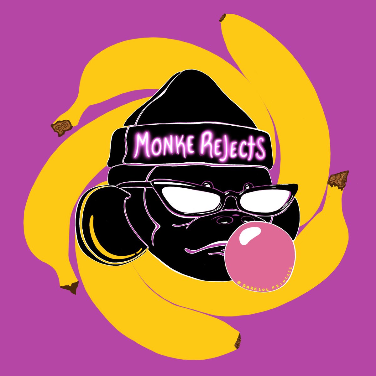 Worked on an art concept using my <a href="/MonkeRejects/">Rejects</a> pfp 
I call this background~ banana hypno