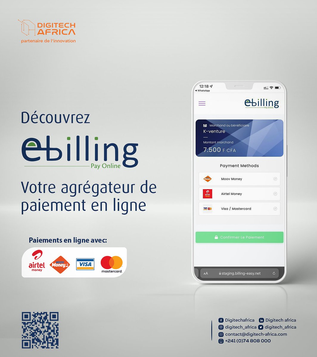 Optimisez votre business avec ebilling, votre solution de collecte des paiements en ligne au Gabon.

#Gabon #ecommerce #fintech
