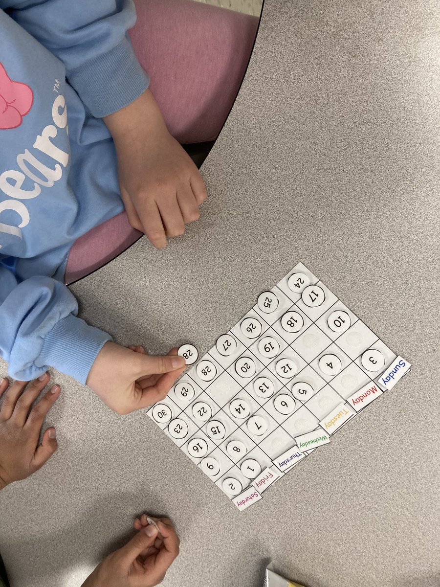 TeachMsMolloy's tweet photo. Each month we assemble our calendar and many number sense concepts emerge. “🐶 eats twice a day. How many meals will she eat this month?” One S counted by 2s; another thought of 2x30; and another counted by 10 every multiple of 5 @cedarhollowps #thehollow https://t.co/CDJ677QJZO