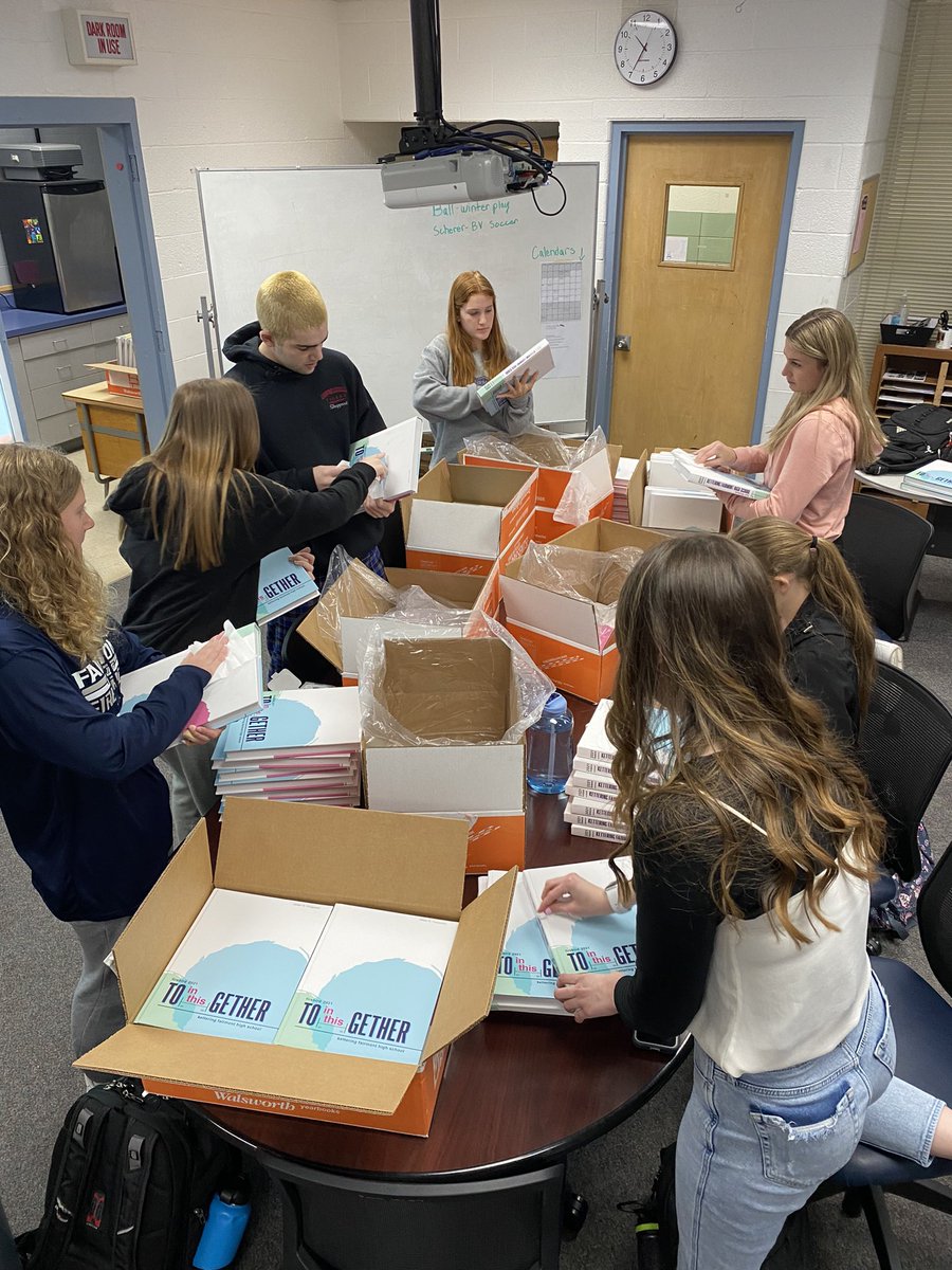 Mrs_Stickel's tweet photo. When @TheFirebirdYBK staffers noticed that the 2020-21 books arrived from @yearbookforever a bit dusty, they got straight to work cleaning the books for all our @KFHSFirebirds to pick up next week. See distribution info below! https://t.co/CoptJN8ndE